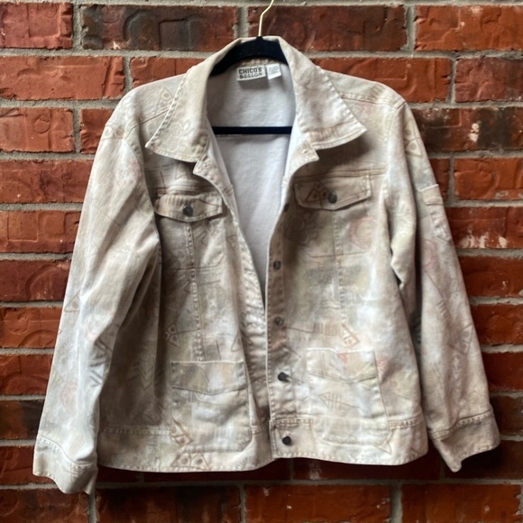 Vintage Chico's Womens XL Caveman Prehistoric Drawing Printed Jacket Retro - Picture 1 of 10